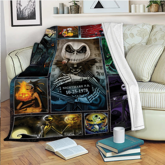 Jack Skellington Bad Boy Mugshot Fleece Blanket – Nightmare P.D. Spooky Dark Fantasy Throw