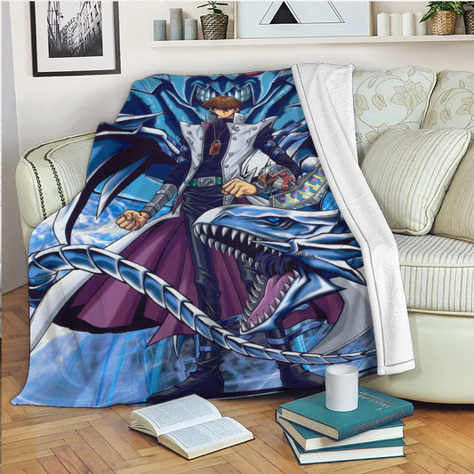 Yu-Gi-Oh! Seto Kaiba & Blue-Eyes White Dragon Blanket – Legendary Anime Card Game Soft Snuggle Blanket