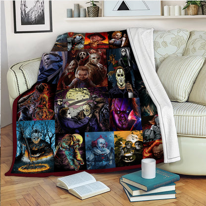 Best Horror Movies Characters, Halloween Blanket Gift, Scary Movie Fleece Sherpa Blanket