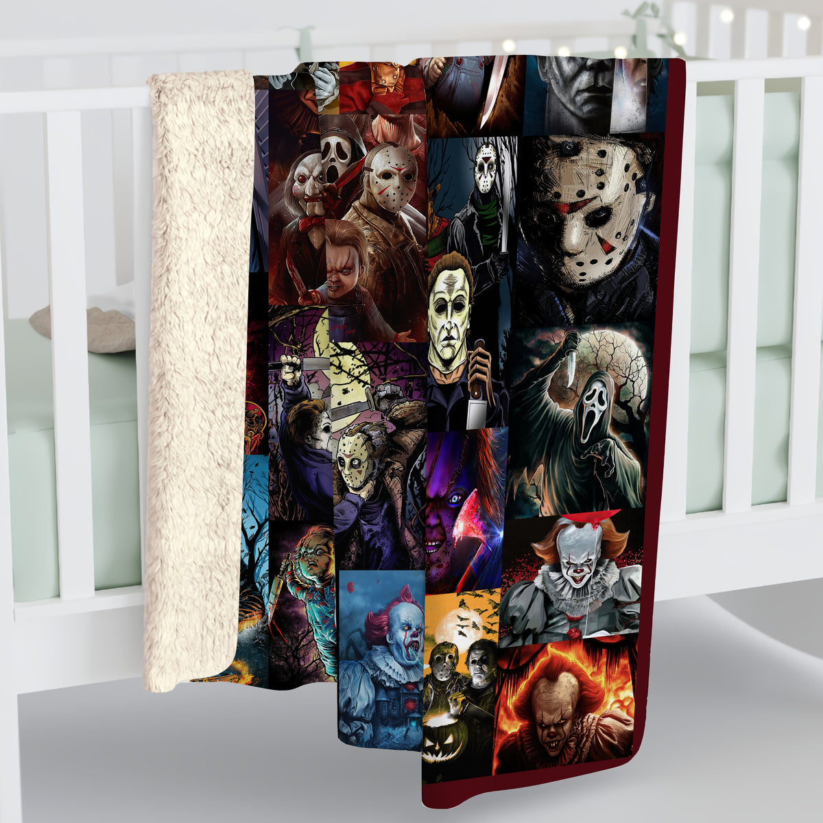 Best Horror Movies Characters, Halloween Blanket Gift, Scary Movie Fleece Sherpa Blanket