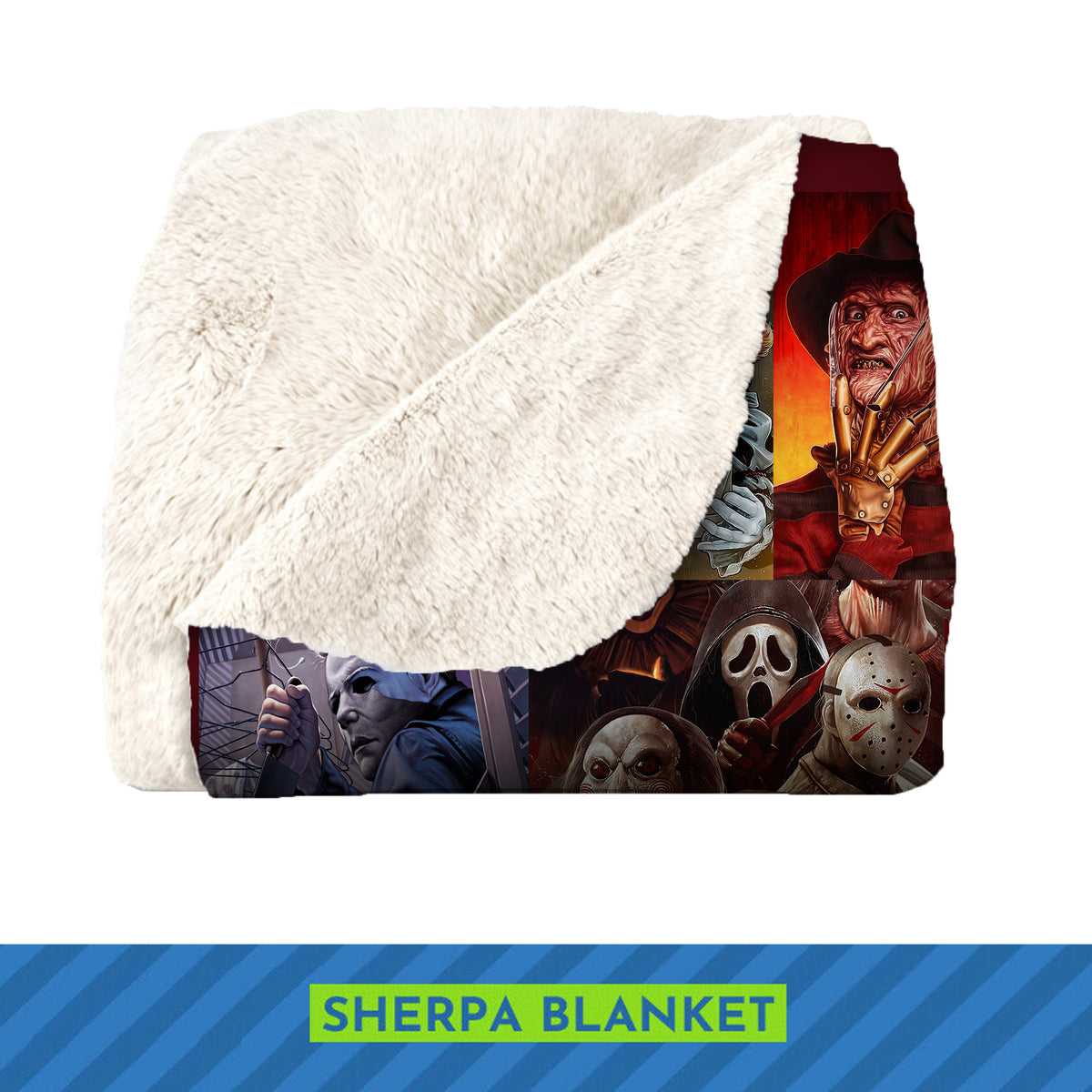 Best Horror Movies Characters, Halloween Blanket Gift, Scary Movie Fleece Sherpa Blanket