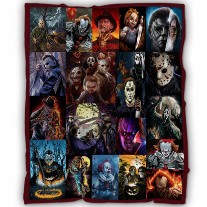 Best Horror Movies Characters, Halloween Blanket Gift, Scary Movie Fleece Sherpa Blanket