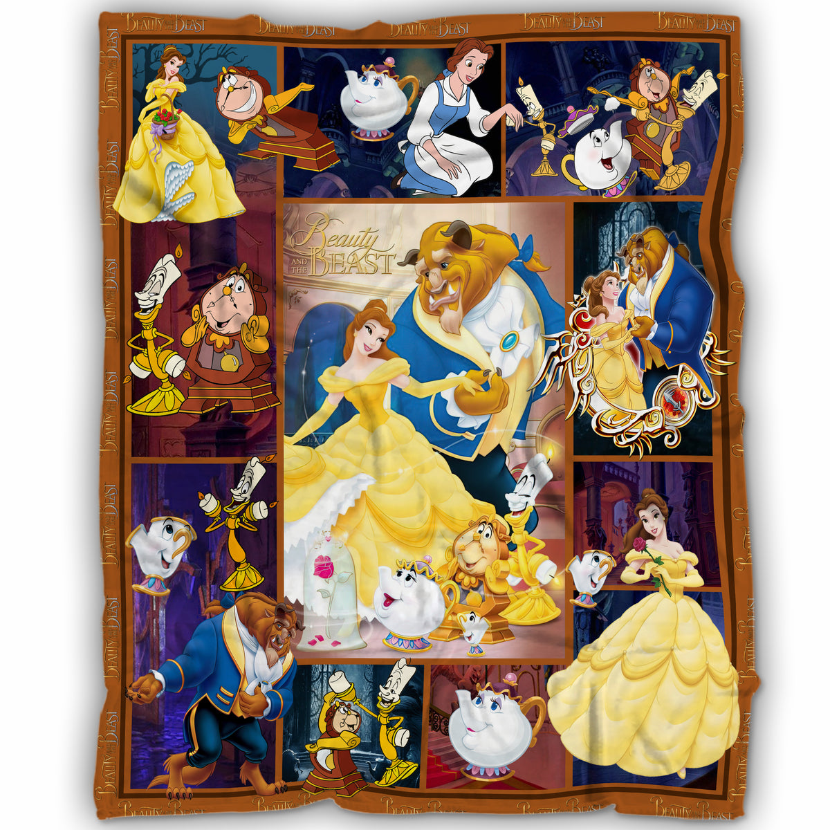 Disney Beauty and the Beast Character Collage Blanket, Belle & The Beast Fleece Sherpa Throw, Classic Movie Fan Gift