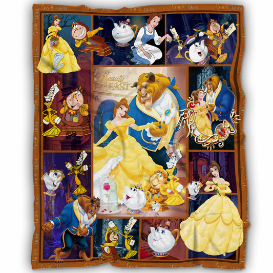 Disney Beauty and the Beast Character Collage Blanket, Belle & The Beast Fleece Sherpa Throw, Classic Movie Fan Gift