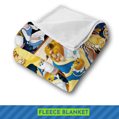 Disney Beauty and the Beast Character Collage Blanket, Belle & The Beast Fleece Sherpa Throw, Classic Movie Fan Gift