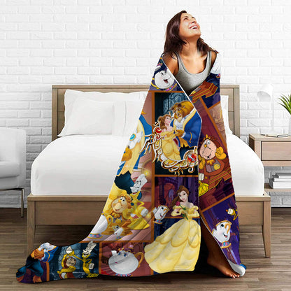Disney Beauty and the Beast Character Collage Blanket, Belle & The Beast Fleece Sherpa Throw, Classic Movie Fan Gift