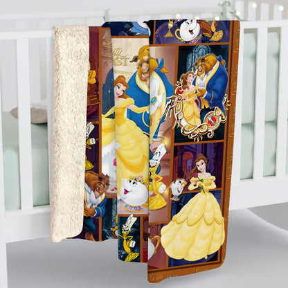 Disney Beauty and the Beast Character Collage Blanket, Belle & The Beast Fleece Sherpa Throw, Classic Movie Fan Gift