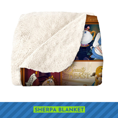 Disney Beauty and the Beast Character Collage Blanket, Belle & The Beast Fleece Sherpa Throw, Classic Movie Fan Gift