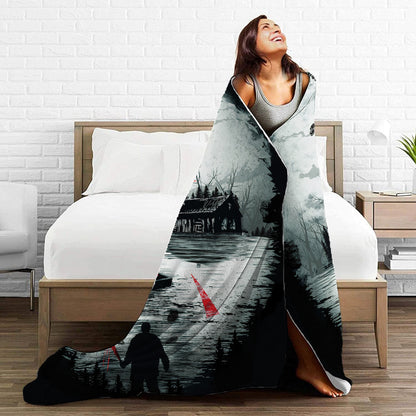 Friday the 13th Horror Movie Blanket, Halloween Blanket Gift, Jason Voorhees Flannel Fleece Sherpa Blanket
