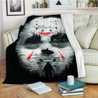 Friday the 13th Horror Movie Blanket, Halloween Blanket Gift, Jason Voorhees Flannel Fleece Sherpa Blanket