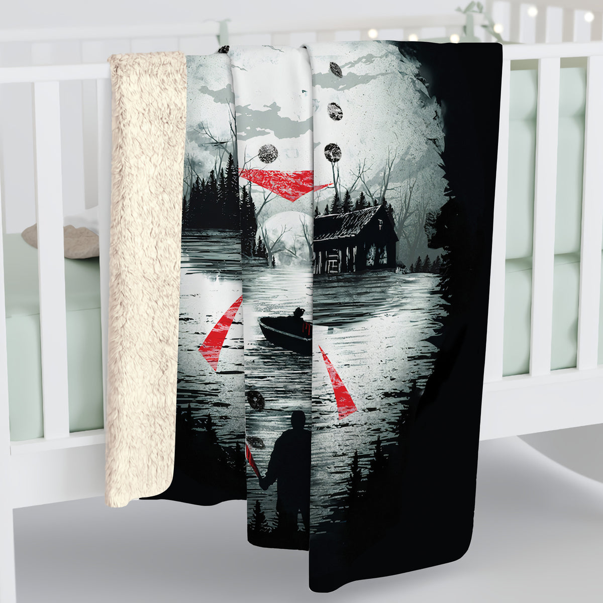 Friday the 13th Horror Movie Blanket, Halloween Blanket Gift, Jason Voorhees Flannel Fleece Sherpa Blanket