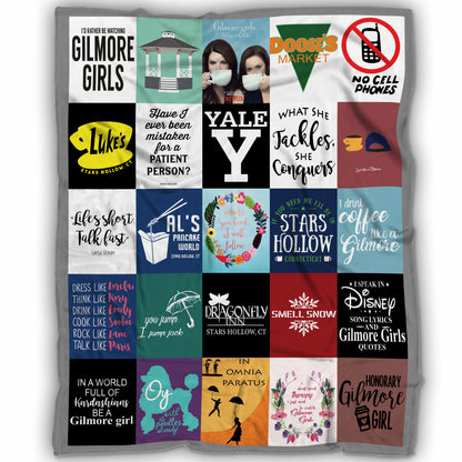 Gilmore Girls Collage Blanket, Stars Hollow Quotes & Icons Fleece Sherpa Throw, TV Show Fan Gift