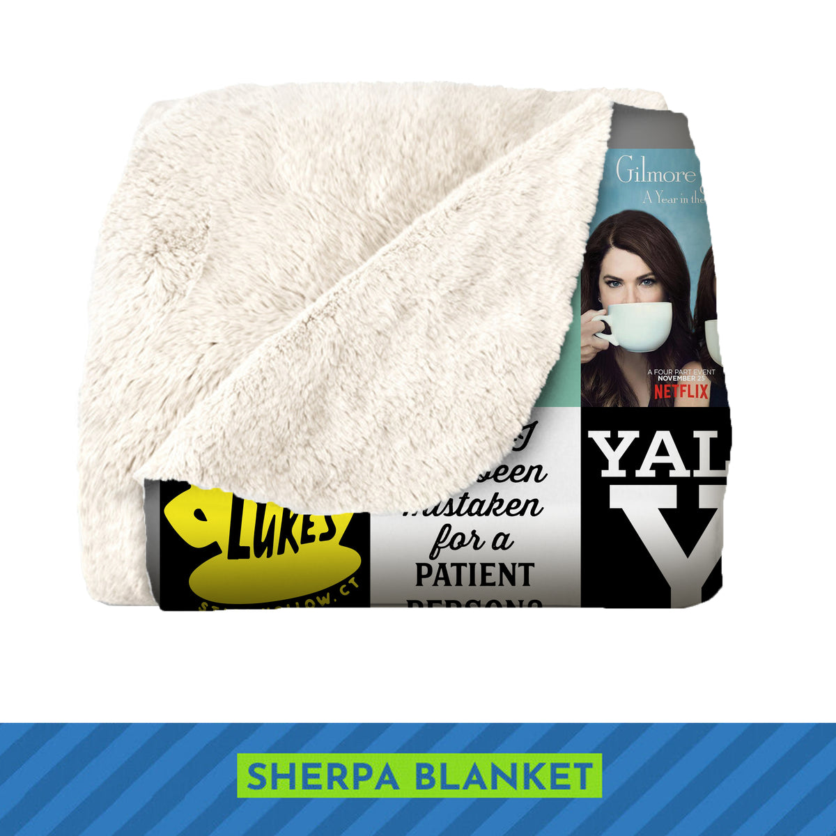 Gilmore Girls Collage Blanket, Stars Hollow Quotes & Icons Fleece Sherpa Throw, TV Show Fan Gift