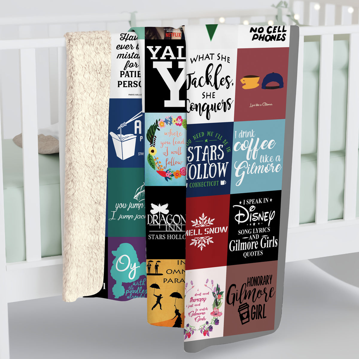 Gilmore Girls Collage Blanket, Stars Hollow Quotes & Icons Fleece Sherpa Throw, TV Show Fan Gift