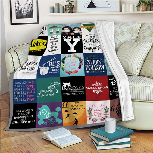 Gilmore Girls Collage Blanket, Stars Hollow Quotes & Icons Fleece Sherpa Throw, TV Show Fan Gift