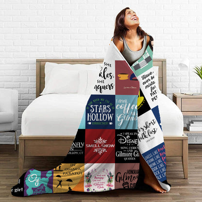 Gilmore Girls Collage Blanket, Stars Hollow Quotes & Icons Fleece Sherpa Throw, TV Show Fan Gift