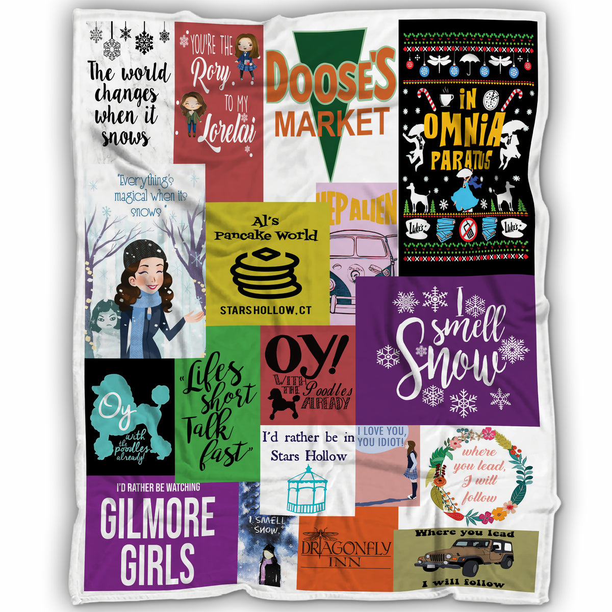 Gilmore Girls Winter & Snow Collage Blanket, Stars Hollow Christmas Holiday Fleece Throw, TV Show Fan Gift