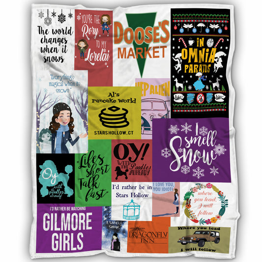 Gilmore Girls Winter & Snow Collage Blanket, Stars Hollow Christmas Holiday Fleece Throw, TV Show Fan Gift