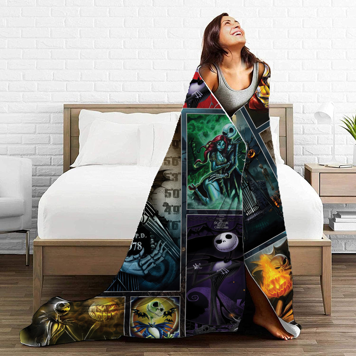 Jack Skellington Bad Boy Mugshot Fleece Blanket – Nightmare P.D. Spooky Dark Fantasy Throw