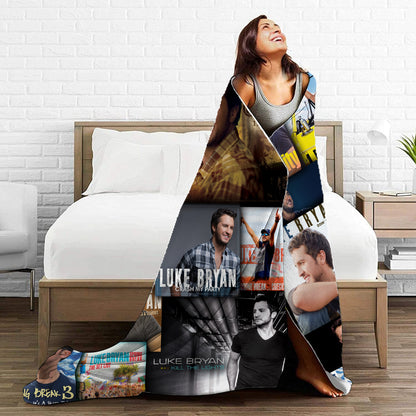 Luke Bryan Album Covers & Tour Collage Blanket, Spring Break Edition, Cozy Fleece Throw, Country Music Souvenir