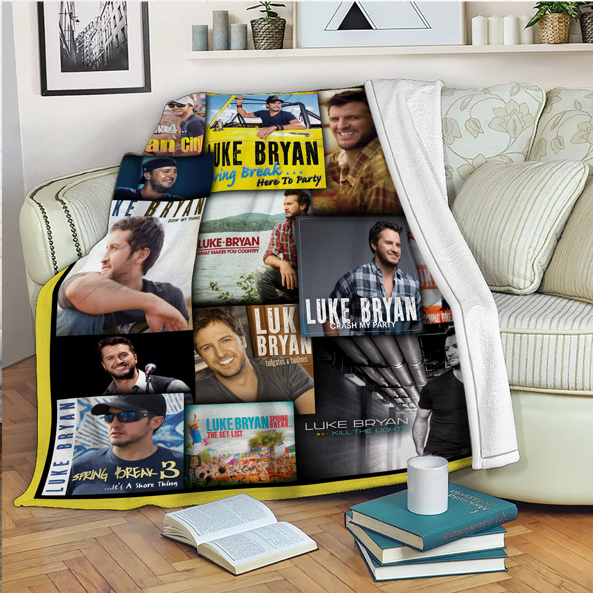Luke Bryan Album Covers & Tour Collage Blanket, Spring Break Edition, Cozy Fleece Throw, Country Music Souvenir