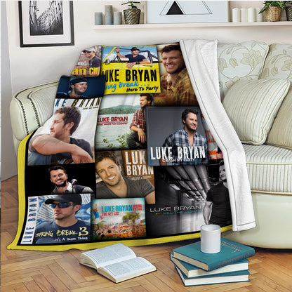 Luke Bryan Album Covers & Tour Collage Blanket, Spring Break Edition, Cozy Fleece Throw, Country Music Souvenir