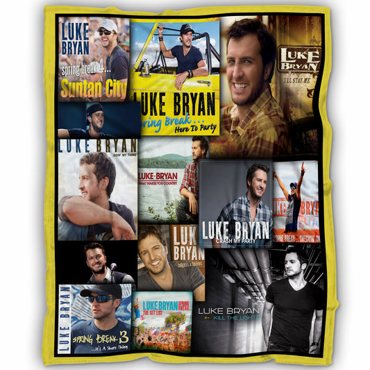 Luke Bryan Album Covers & Tour Collage Blanket, Spring Break Edition, Cozy Fleece Throw, Country Music Souvenir