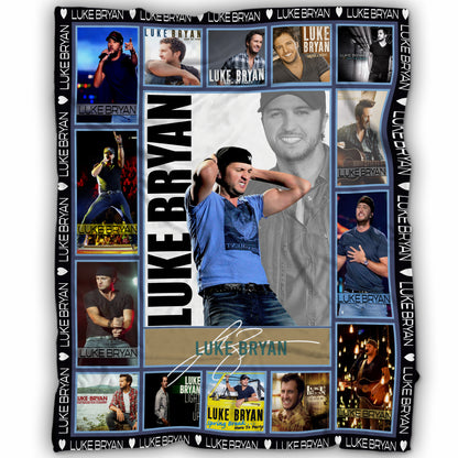 Luke Bryan Country Music Collage Blanket, Ultimate Fan Cozy Fleece Throw, Country Concert Souvenir