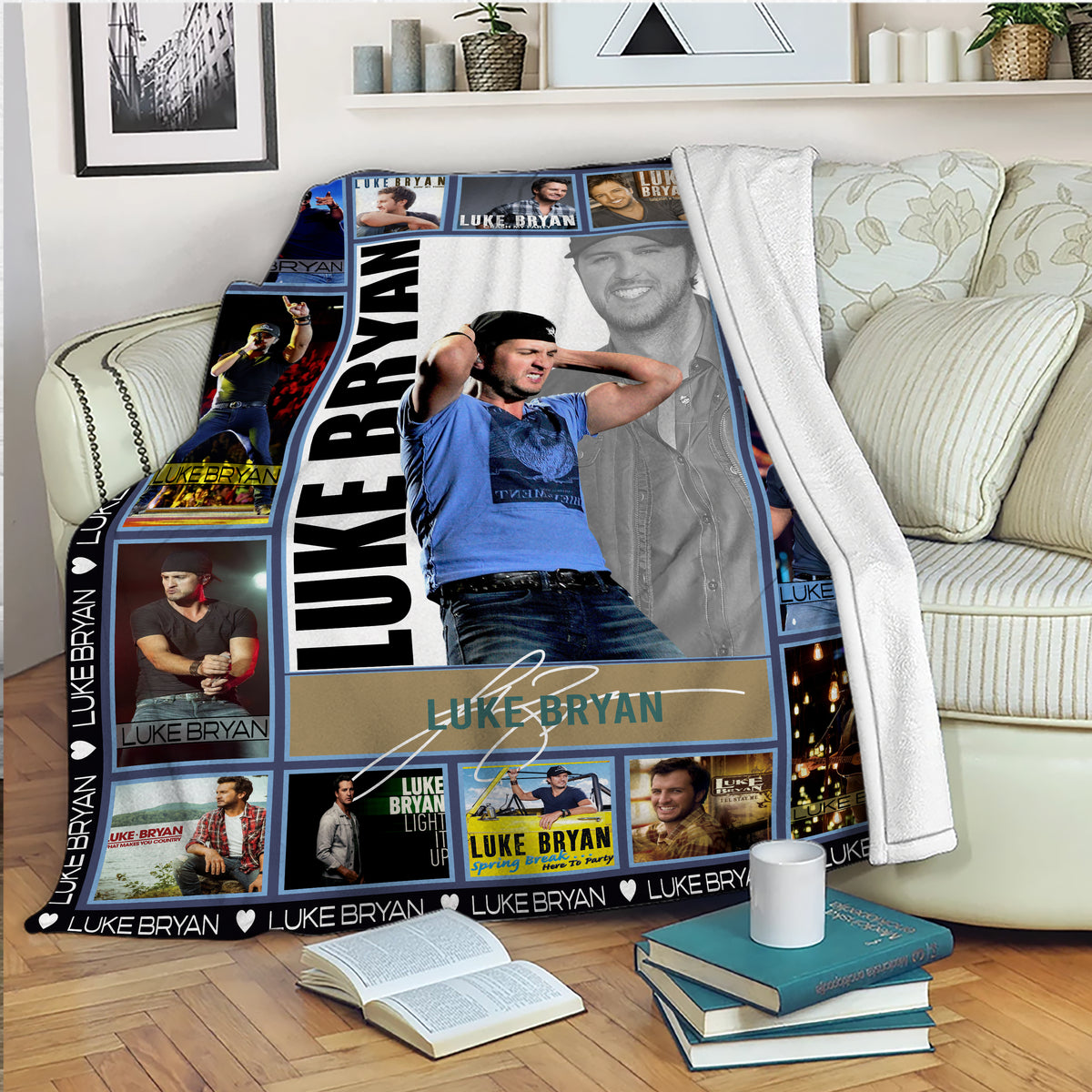 Luke Bryan Country Music Collage Blanket, Ultimate Fan Cozy Fleece Throw, Country Concert Souvenir