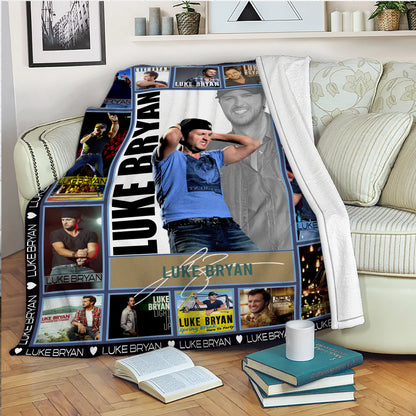 Luke Bryan Country Music Collage Blanket, Ultimate Fan Cozy Fleece Throw, Country Concert Souvenir