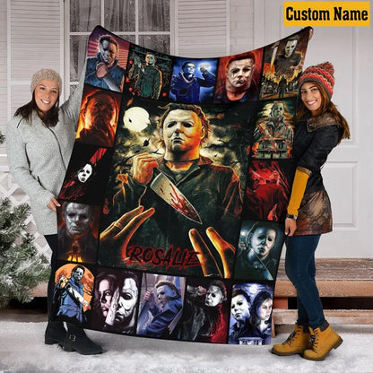 Personalized Halloween Horror Movie Fleece Blanket, Custom Michael Myers Blanket, Scary Movie Fleece