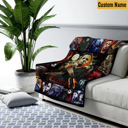 Personalized Halloween Horror Movie Fleece Blanket, Custom Michael Myers Blanket, Scary Movie Fleece