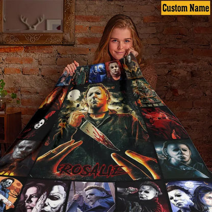 Personalized Halloween Horror Movie Fleece Blanket, Custom Michael Myers Blanket, Scary Movie Fleece