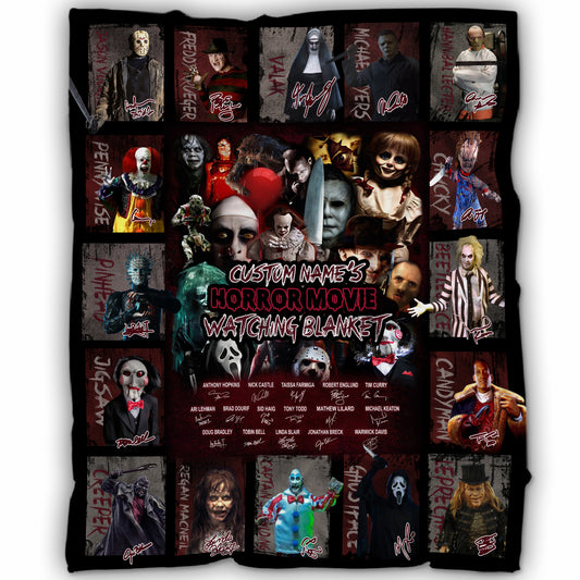 Personalized Horror Movie Watching Blanket, Halloween Blanket Gift, Classic Scary Movie Fleece Sherpa Blanket