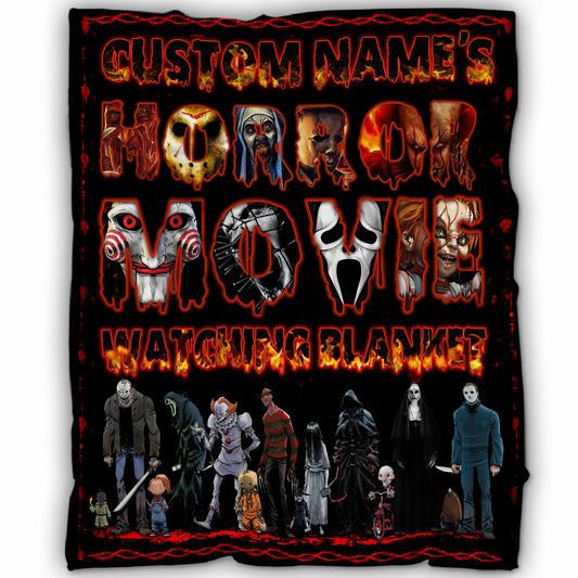 Personalized Horror Movie Watching Blanket, Halloween Blanket Gift, Scary Movie Fleece Sherpa Blanket