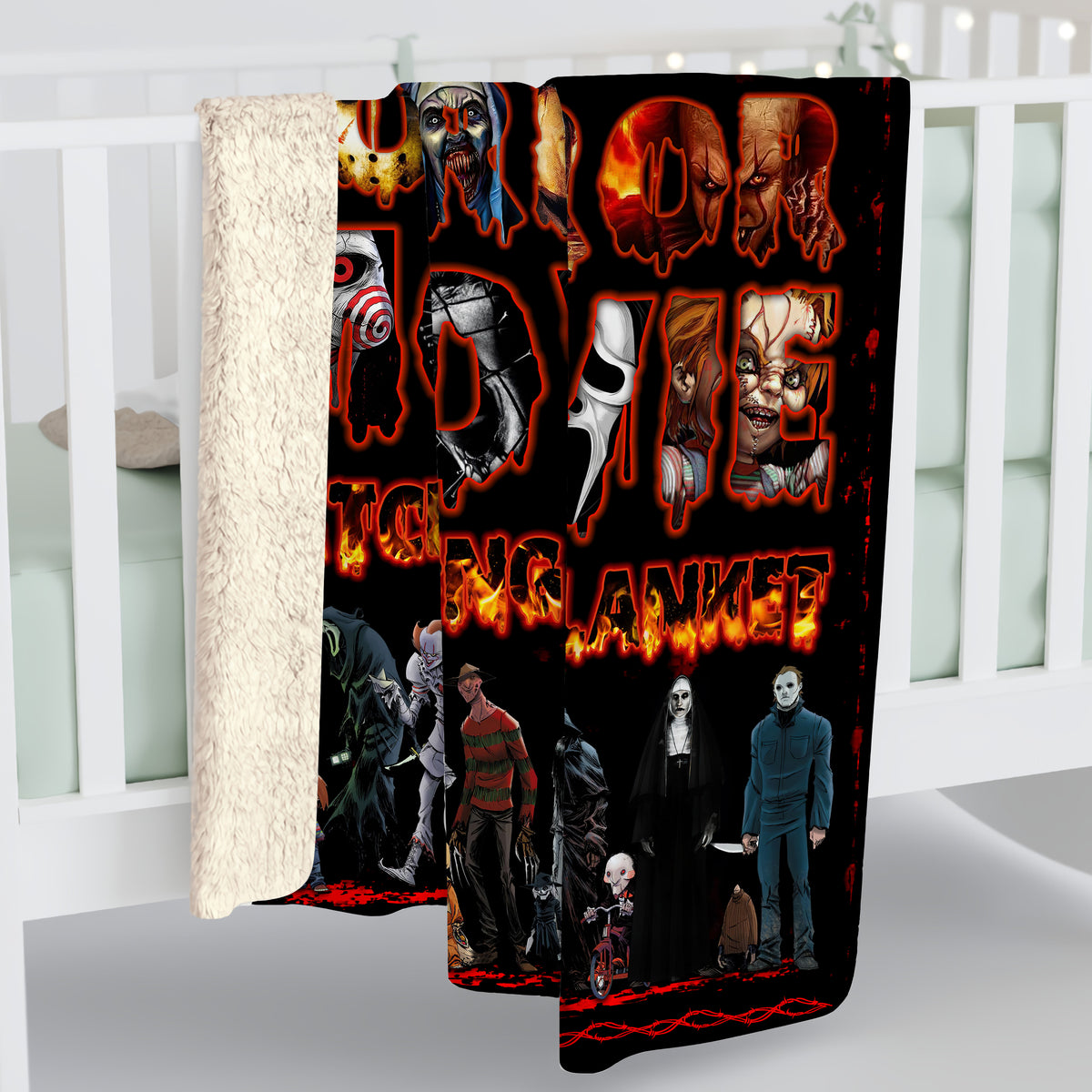 Personalized Horror Movie Watching Blanket, Halloween Blanket Gift, Scary Movie Fleece Sherpa Blanket