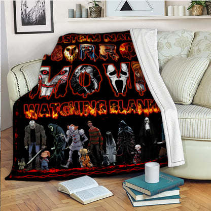 Personalized Horror Movie Watching Blanket, Halloween Blanket Gift, Scary Movie Fleece Sherpa Blanket