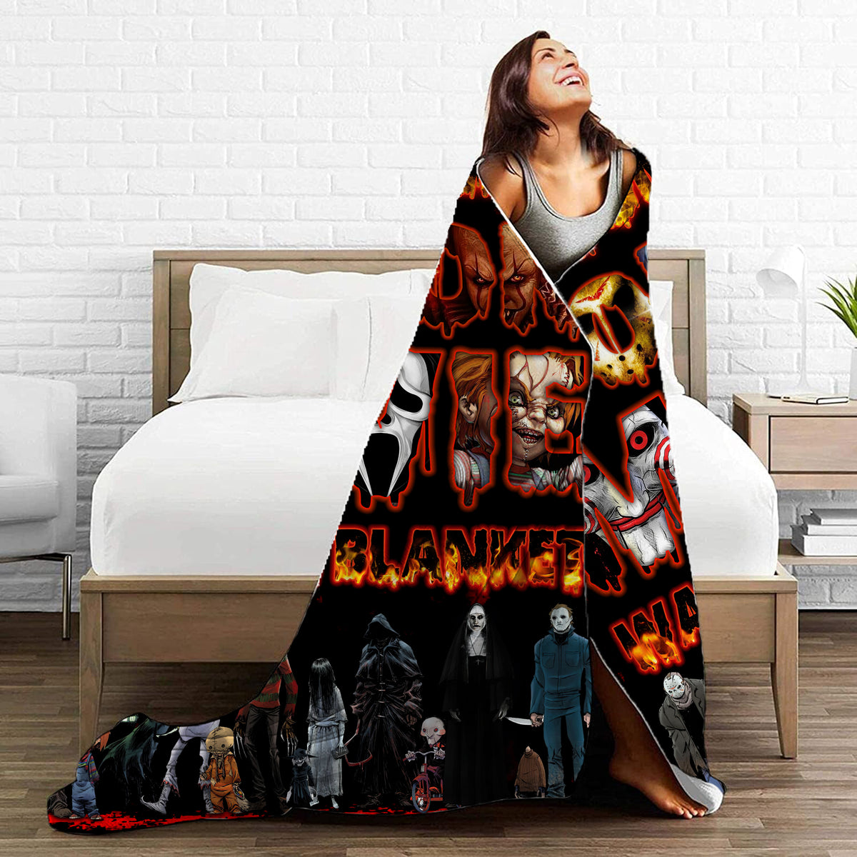 Personalized Horror Movie Watching Blanket, Halloween Blanket Gift, Scary Movie Fleece Sherpa Blanket