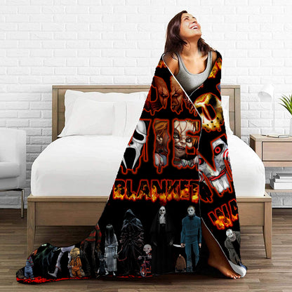 Personalized Horror Movie Watching Blanket, Halloween Blanket Gift, Scary Movie Fleece Sherpa Blanket