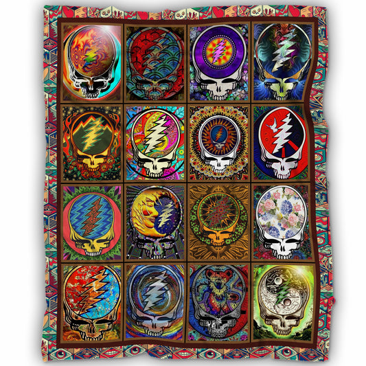 Psychedelic Skull Art Blanket – Grateful Dead Vintage Acid Rock Tapestry, Cozy Boho Music Festival Fleece Sherpa