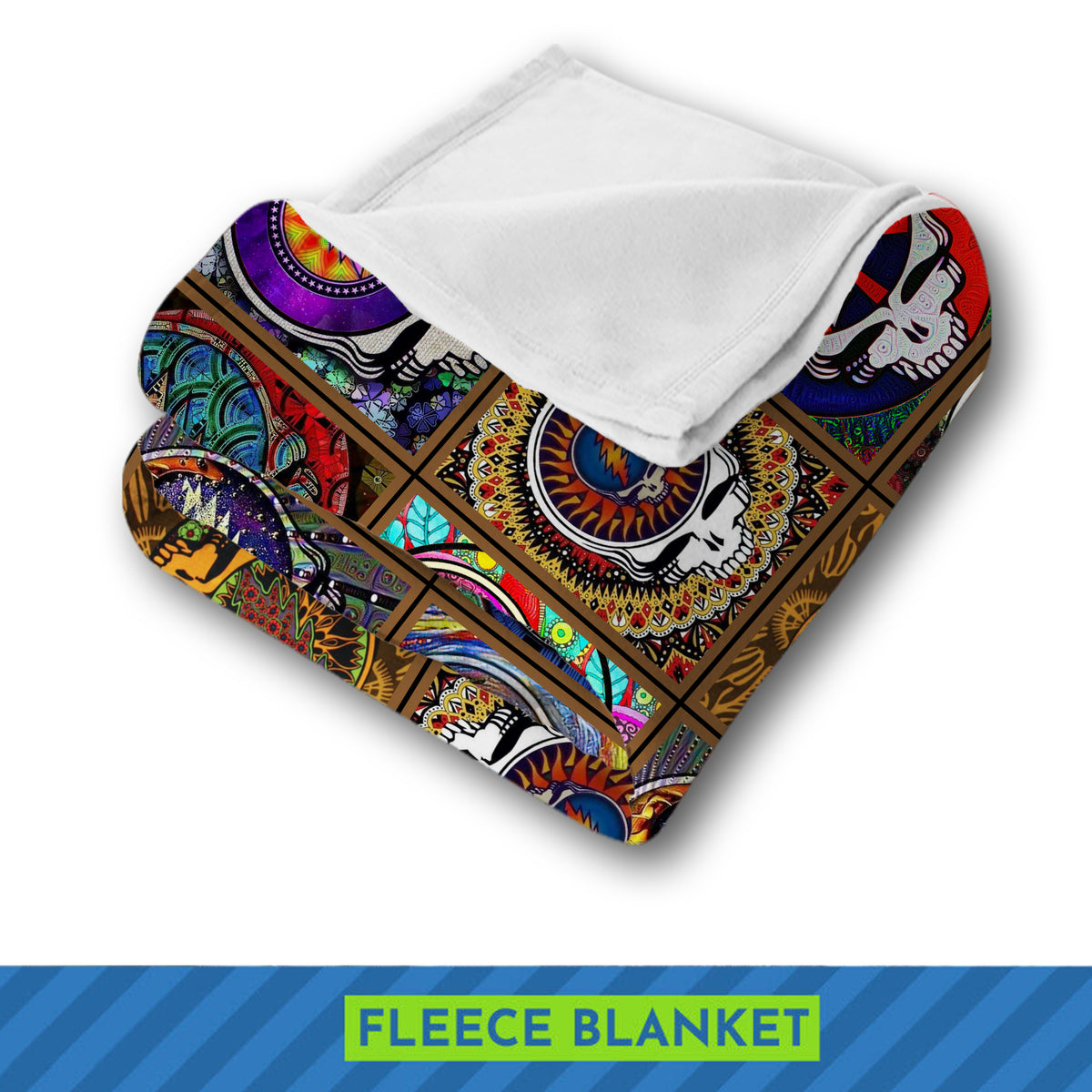 Psychedelic Skull Art Blanket – Grateful Dead Vintage Acid Rock Tapestry, Cozy Boho Music Festival Fleece Sherpa