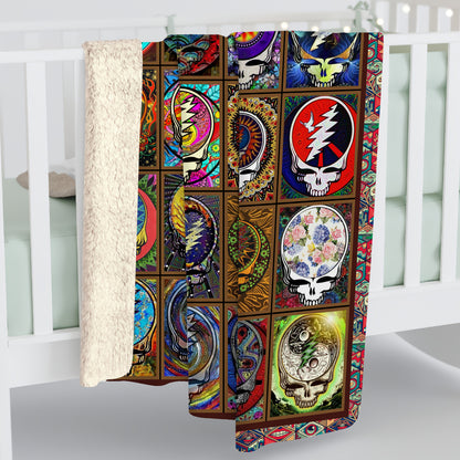 Psychedelic Skull Art Blanket – Grateful Dead Vintage Acid Rock Tapestry, Cozy Boho Music Festival Fleece Sherpa