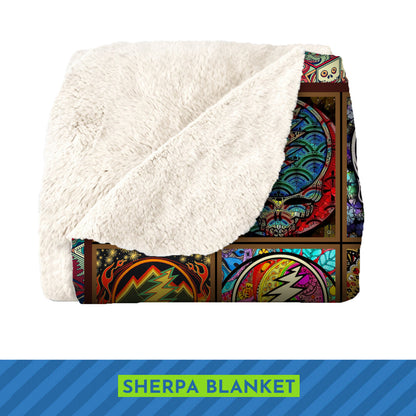 Psychedelic Skull Art Blanket – Grateful Dead Vintage Acid Rock Tapestry, Cozy Boho Music Festival Fleece Sherpa