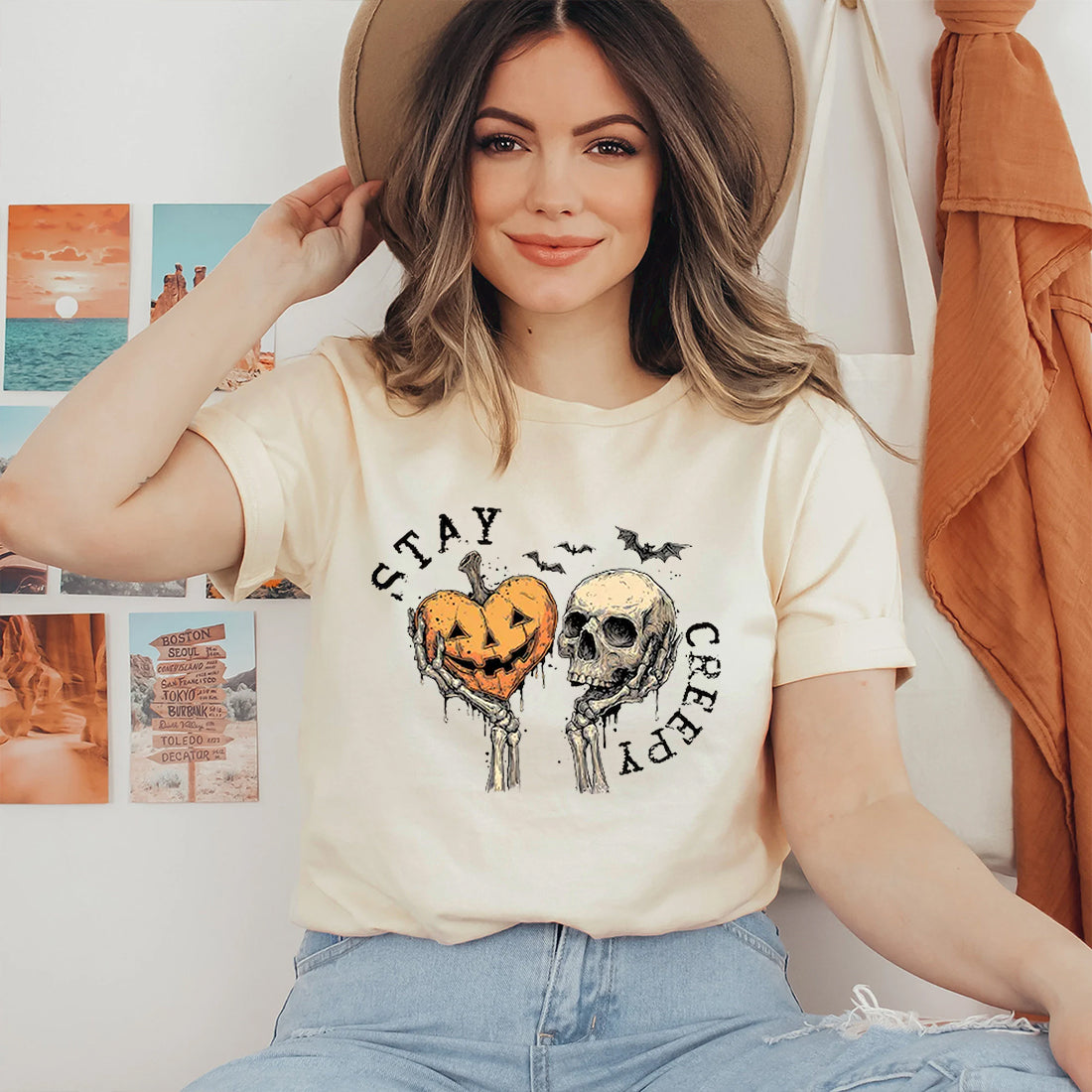 Stay Creepy Sweatshirt, Comfort Colors Halloween Pullover, Cute Skeleton Hands Tee