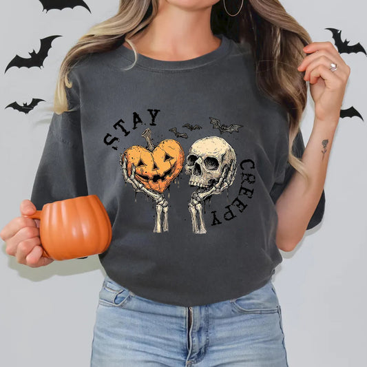 Stay Creepy Sweatshirt, Comfort Colors Halloween Pullover, Cute Skeleton Hands Tee