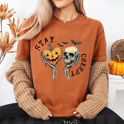 Stay Creepy Sweatshirt, Comfort Colors Halloween Pullover, Cute Skeleton Hands Tee