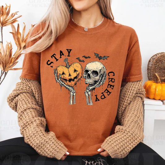 Stay Creepy Sweatshirt, Comfort Colors Halloween Pullover, Cute Skeleton Hands Tee