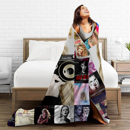 Taylor Swift Eras Photo & Album Collage Blanket, 1989 & Reputation Era Throw, Cozy Fleece Music Souvenir