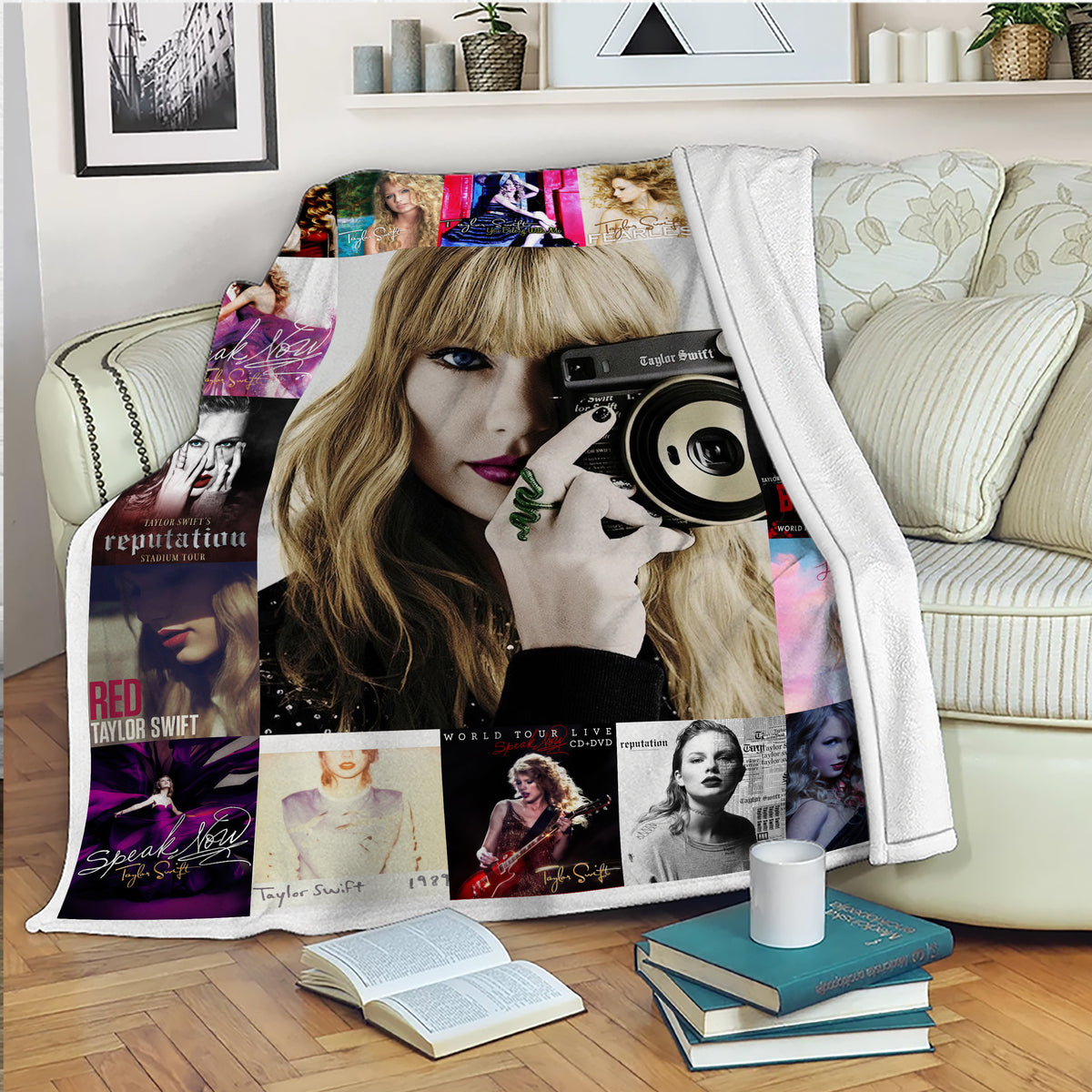 Taylor Swift Eras Photo & Album Collage Blanket, 1989 & Reputation Era Throw, Cozy Fleece Music Souvenir