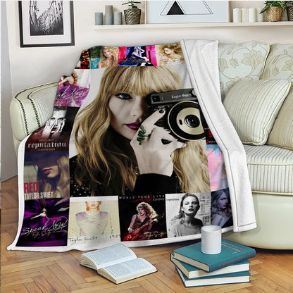 Taylor Swift Eras Photo & Album Collage Blanket, 1989 & Reputation Era Throw, Cozy Fleece Music Souvenir